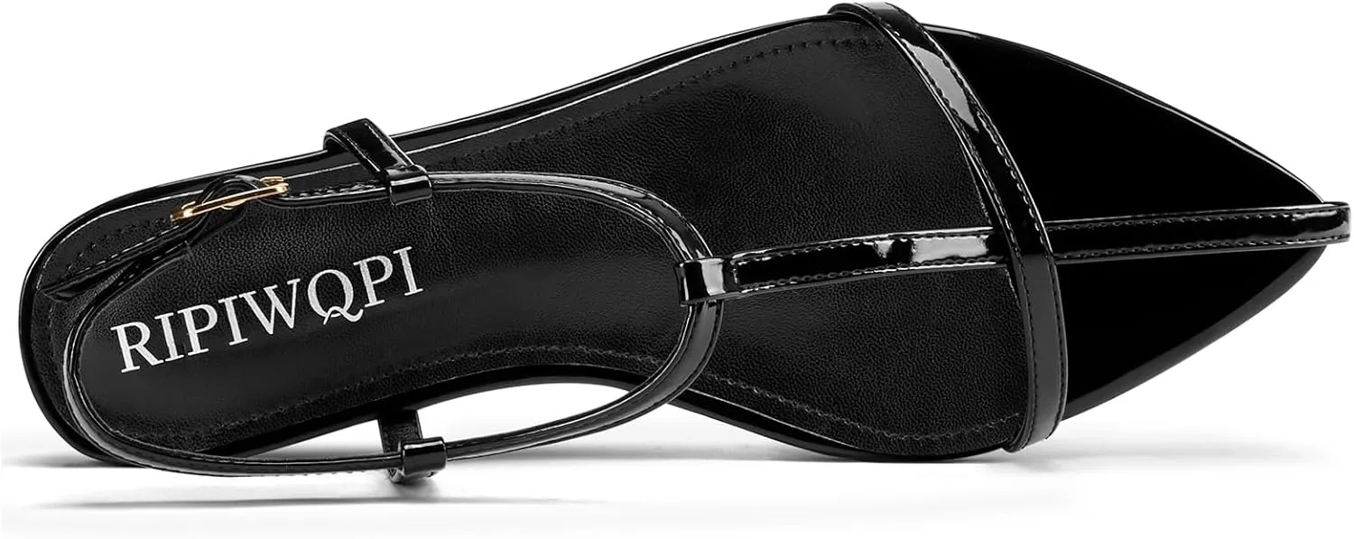 Flat Sandals for Women Pointed Toe Ankle Strap Adjustable Buckle Slide Sandal for Casual 0.4 Inches Heels