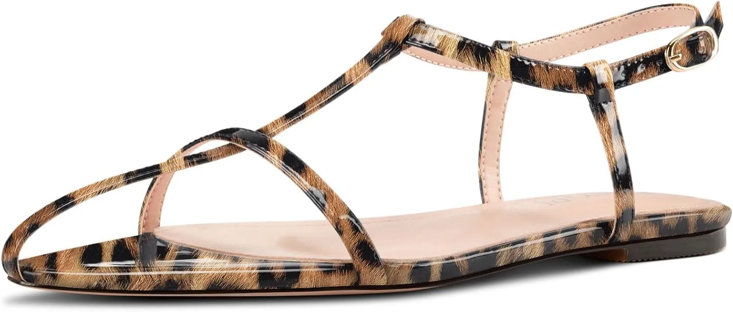 Flat Sandals for Women Pointed Toe Ankle Strap Adjustable Buckle Slide Sandal for Casual 0.4 Inches Heels