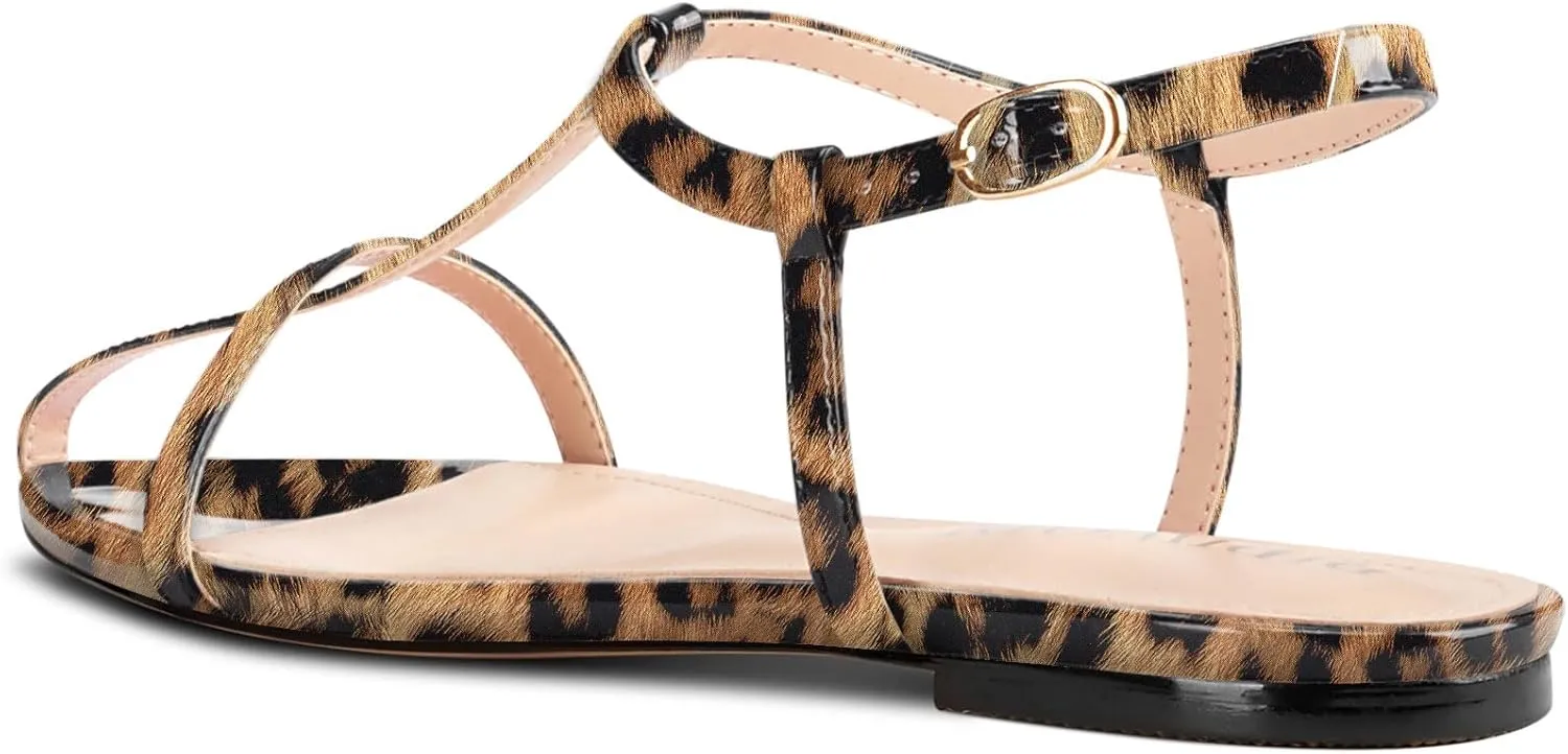 Flat Sandals for Women Pointed Toe Ankle Strap Adjustable Buckle Slide Sandal for Casual 0.4 Inches Heels