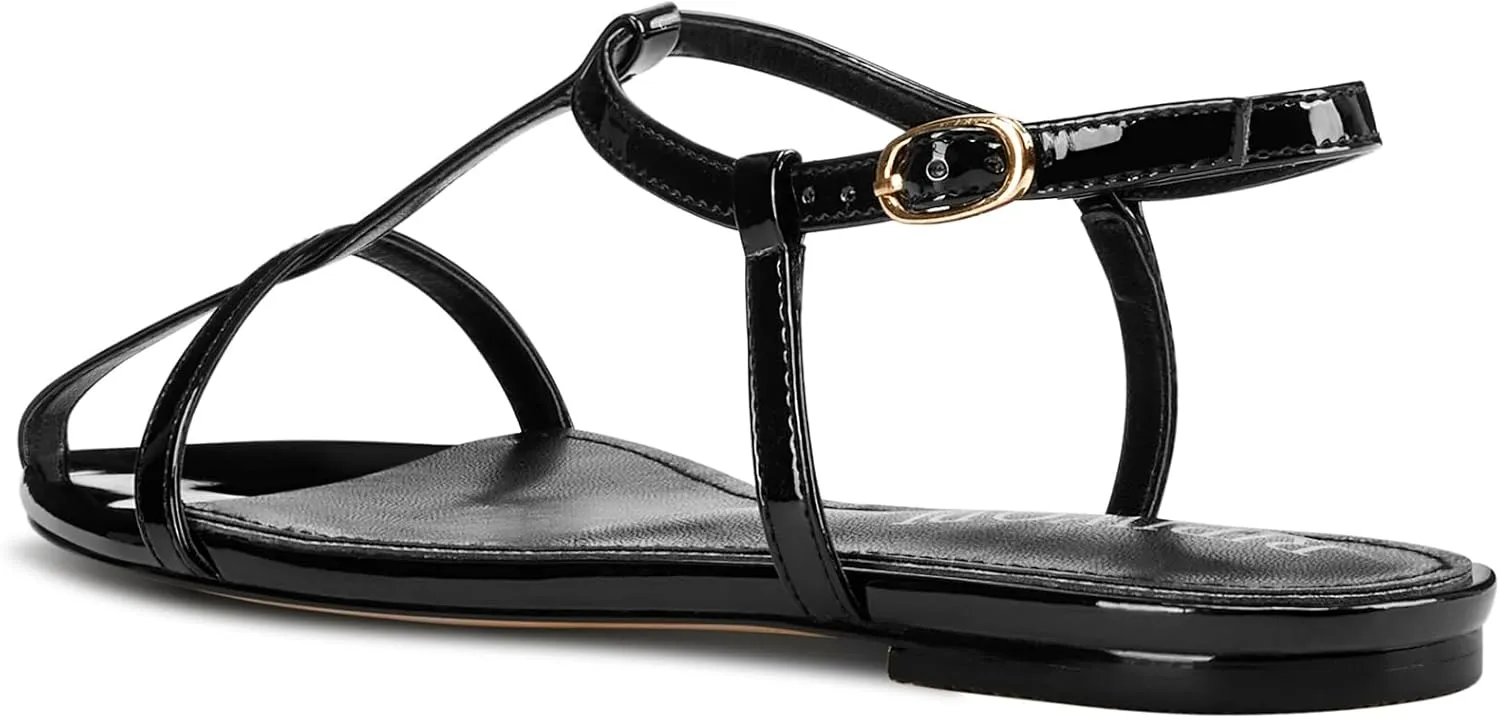 Flat Sandals for Women Pointed Toe Ankle Strap Adjustable Buckle Slide Sandal for Casual 0.4 Inches Heels