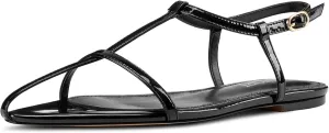 Flat Sandals for Women Pointed Toe Ankle Strap Adjustable Buckle Slide Sandal for Casual 0.4 Inches Heels