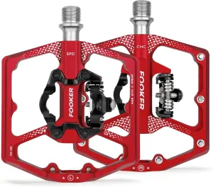FOOKER MTB Mountain Bike Pedals, Dual Function Flat and Pedal,3 Sealed Bearing Flat Platform Compatible with Clipless Pedal Aluminum 9/16" Pedals with Cleats for Road Mountain BMX MTB