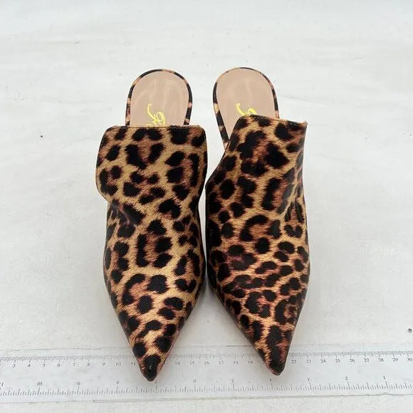 FOWT Brown Leopard Print Side V Cut Backless Mule Pointed Toe High Heel Shoes