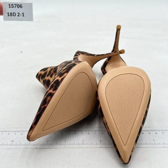 FOWT Brown Leopard Print Side V Cut Backless Mule Pointed Toe High Heel Shoes