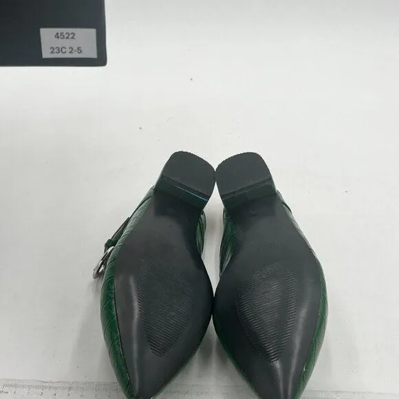 FOWT Green Croc-textured Sexy Pointed Toe Low Chunky Heel Strappy Mule Sandals