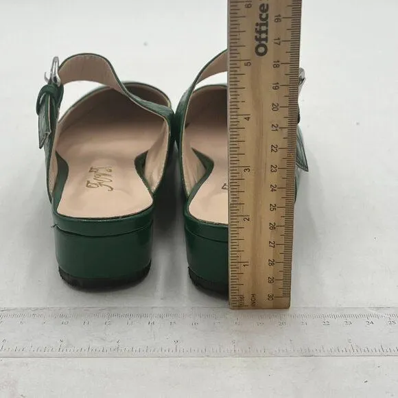 FOWT Green Croc-textured Sexy Pointed Toe Low Chunky Heel Strappy Mule Sandals