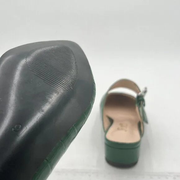FOWT Green Croc-textured Sexy Pointed Toe Low Chunky Heel Strappy Mule Sandals