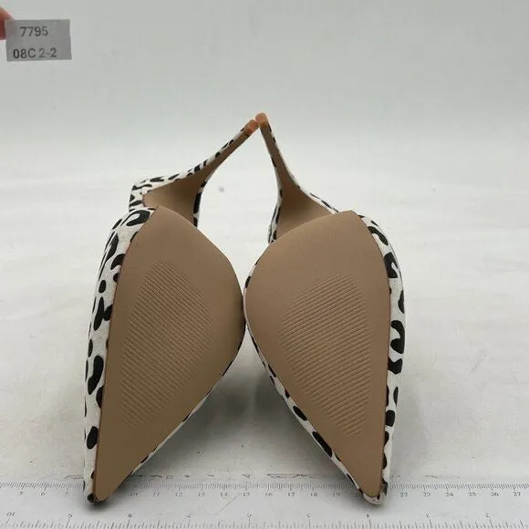 FOWT White Leopard Print Side V Cut Backless Pointed Toe High Stiletto Heel Mule