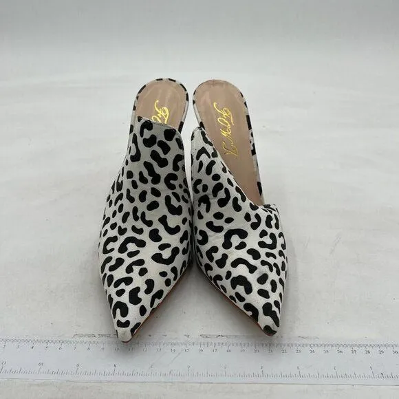 FOWT White Leopard Print Side V Cut Backless Pointed Toe High Stiletto Heel Mule
