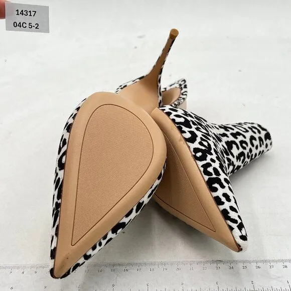 FOWT White Leopard Print Side V Cut Pointed Toe High Stiletto Heel Backless Mule