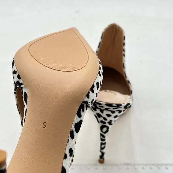 FOWT White Leopard Print Side V Cut Pointed Toe High Stiletto Heel Backless Mule