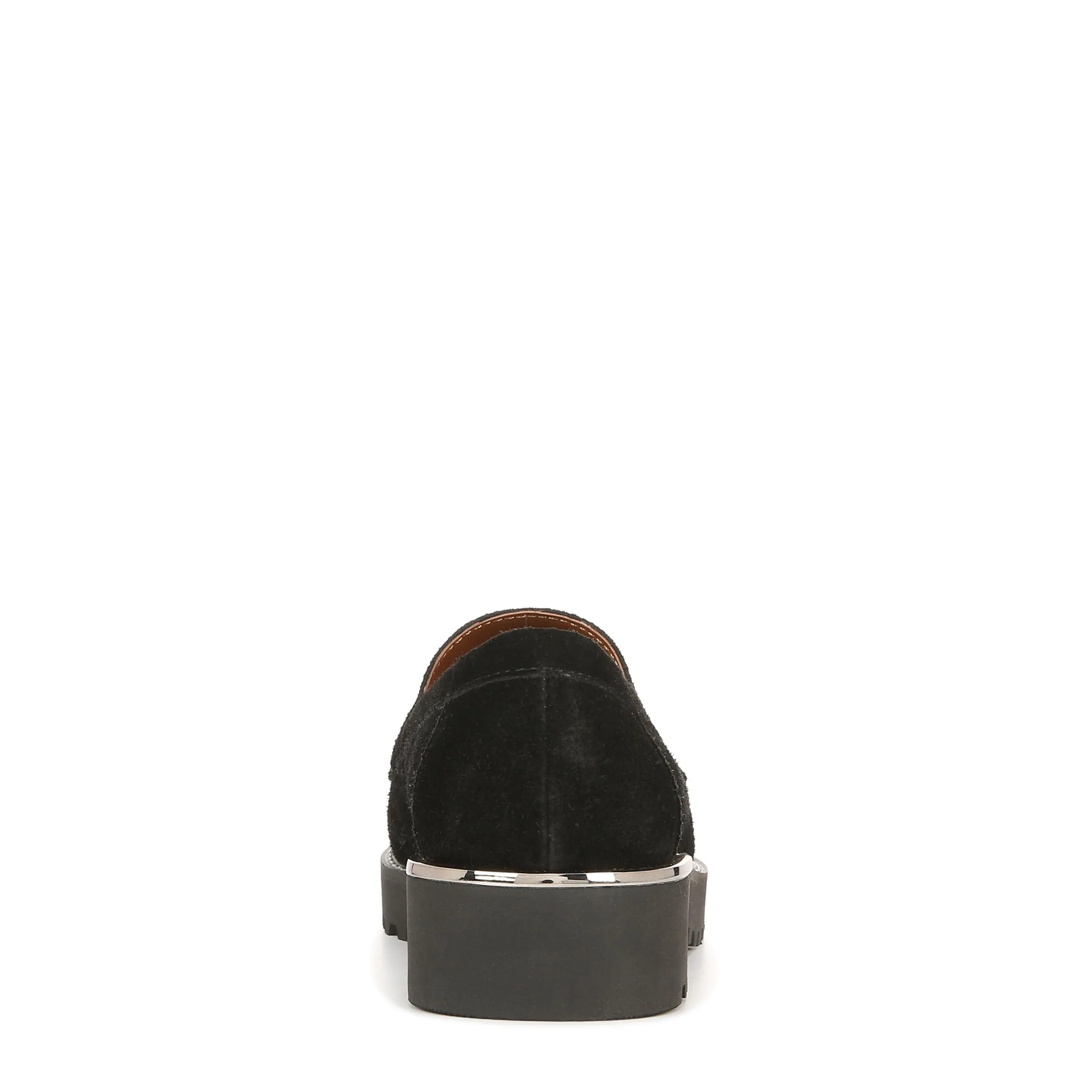 Franco Sarto Womens Carolynn Lug Sole Loafer with Tassel Detail , Black Suede, 7.5