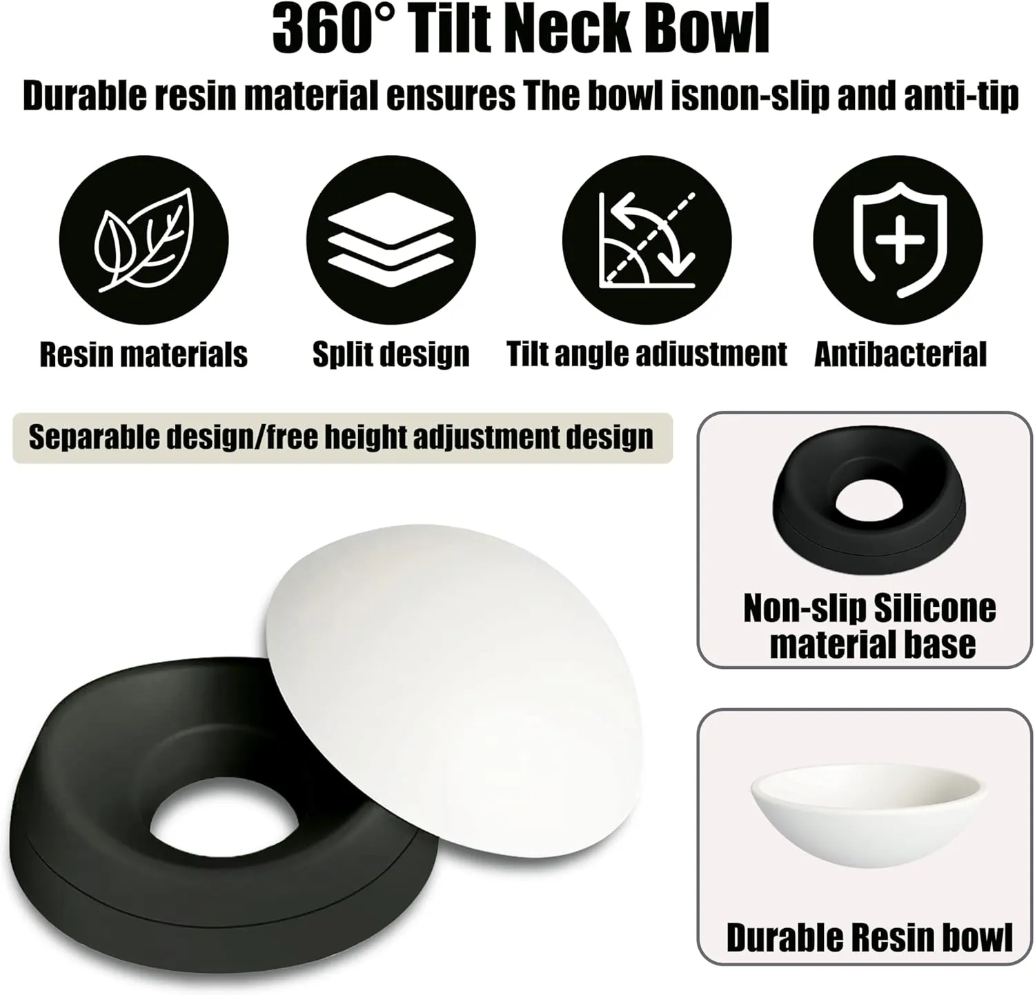 French Bulldog Food Bowl- Slanted Tilted Pug Food Water Bowl,Cat Bowl- Feeder for Frenchie/Shih Tzu/Flat Faced Small Dogs/Puppies/Cats (Black, 4 Cup)