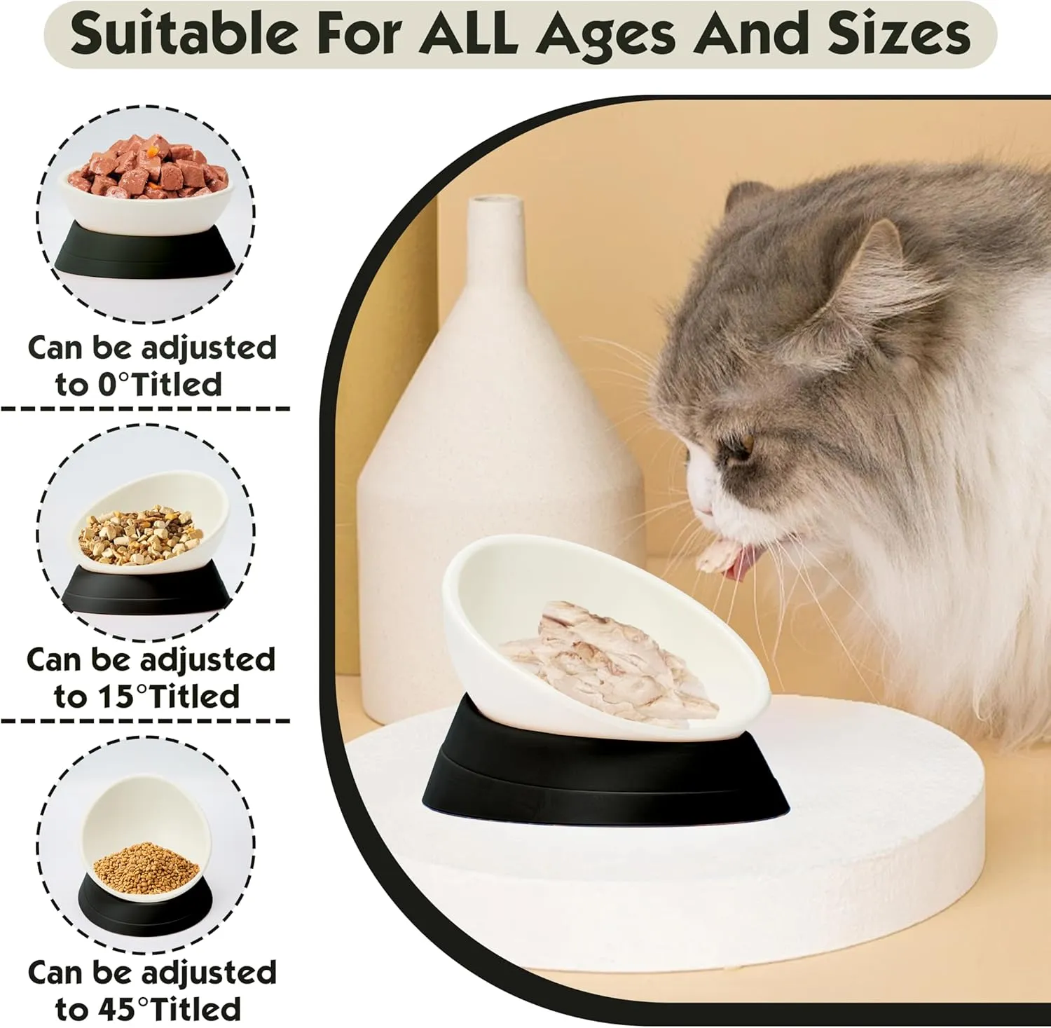French Bulldog Food Bowl- Slanted Tilted Pug Food Water Bowl,Cat Bowl- Feeder for Frenchie/Shih Tzu/Flat Faced Small Dogs/Puppies/Cats (Black, 4 Cup)