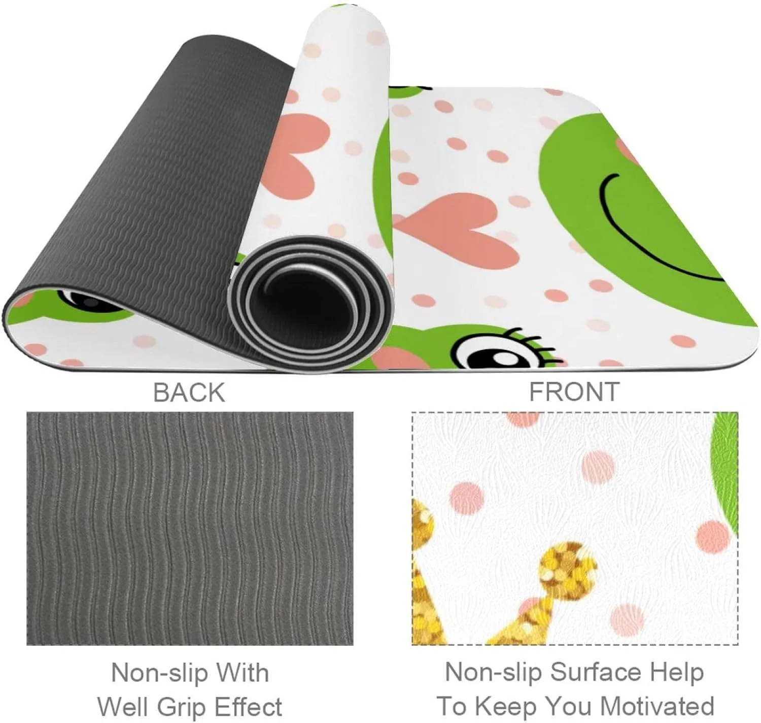 Frog Shadow on Leaf Yoga Mat Thick Workout Exercise Mat, Non Slip Pilates Fitness Mats, Eco Friendly, Anti-Tear 1/4" Thick Yoga Mats for Women Men