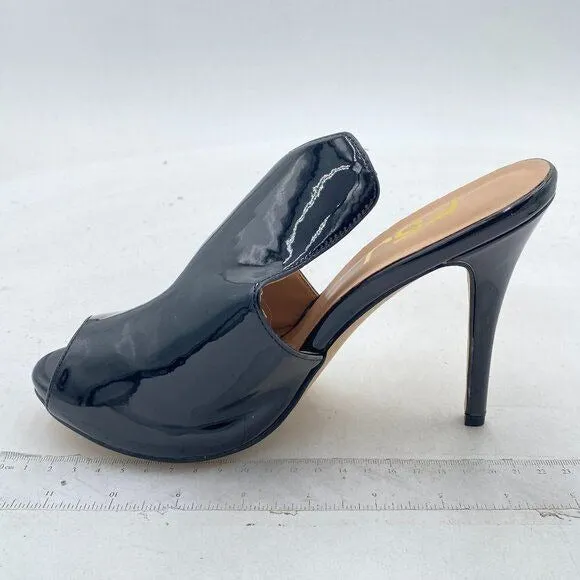 FSJ Black Peep Toe Slide Mule Slippers Stiletto High Heels Loafers Slip on Shoes