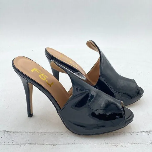 FSJ Black Peep Toe Slide Mule Slippers Stiletto High Heels Loafers Slip on Shoes