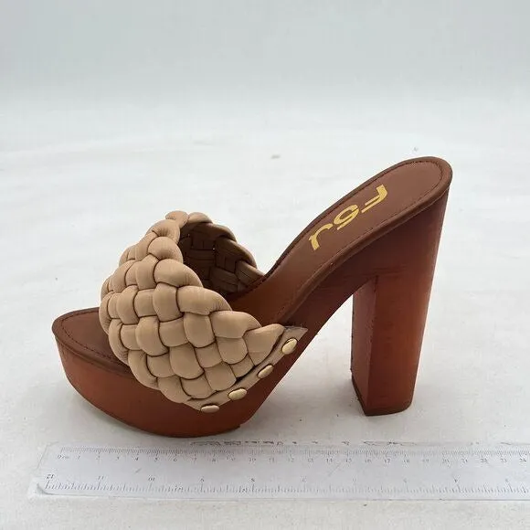 FSJ Women Braided Open Toe Chunky High Heel Sandal Woven Slip On Mule Comfortabl