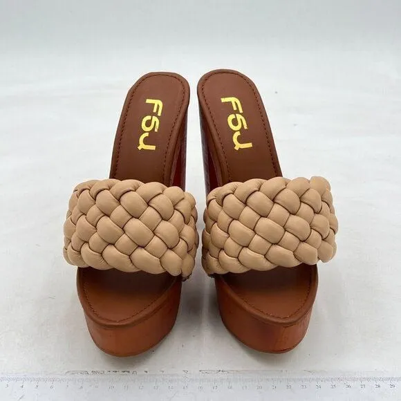 FSJ Women Braided Open Toe Chunky High Heel Sandal Woven Slip On Mule Comfortabl