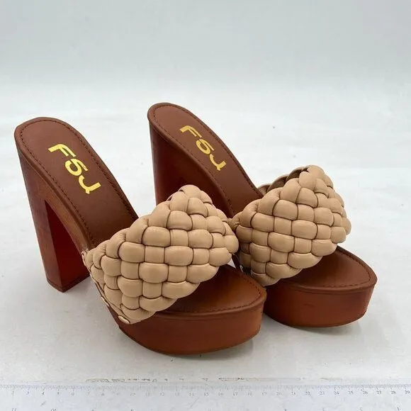 FSJ Women Braided Open Toe Chunky High Heel Sandal Woven Slip On Mule Comfortabl