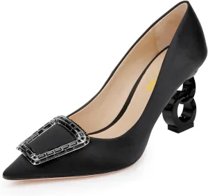 FSJ Women Classic Chain High Heel Wedding Pumps Pointed Toe Sparkly Rhinestone Slip On Crystal Bridal Studded Jewel Buckle Shoes Size 4-16 US