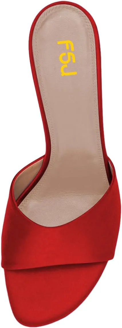 FSJ Women Gemstone Block Mule Heeled Sandals Open Toe Crystal Chunky Heels Slip On Backless Slide Dressy Party Prom Shoes Size 4-16 US