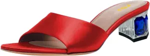FSJ Women Gemstone Block Mule Heeled Sandals Open Toe Crystal Chunky Heels Slip On Backless Slide Dressy Party Prom Shoes Size 4-16 US