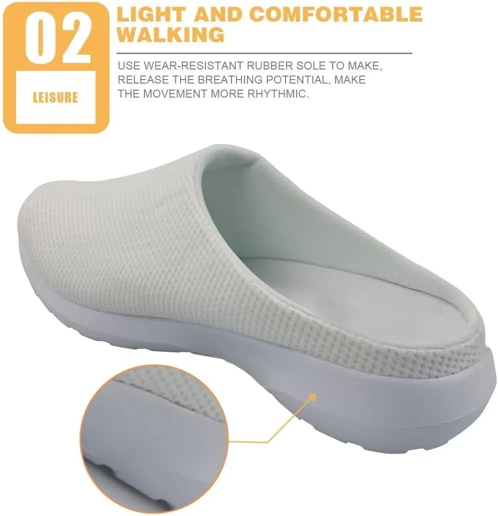 GIFTPUZZ Women's Men's Breathable Mesh Walking Flat Shoes Backless Slip on Sneaker