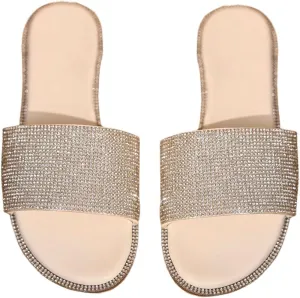 GORGLITTER Women's Rhinestone Sandals Dress Slip on Flip Flops Flat Summer Open Toe Slides Sandal