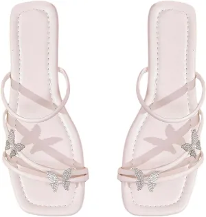 GORGLITTER Women's Strappy Flat Sandals Cute Dressy Open Toe Slip on Slide Sandals