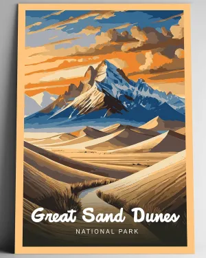 Great Sand Dunes National Park Modern Style Travel Poster - 8x10-12x18-18x24-24x36 / 4x6 Postcard Designer Series Art Print USA United States Wall Art Colorado (18x24 Inch Poster)