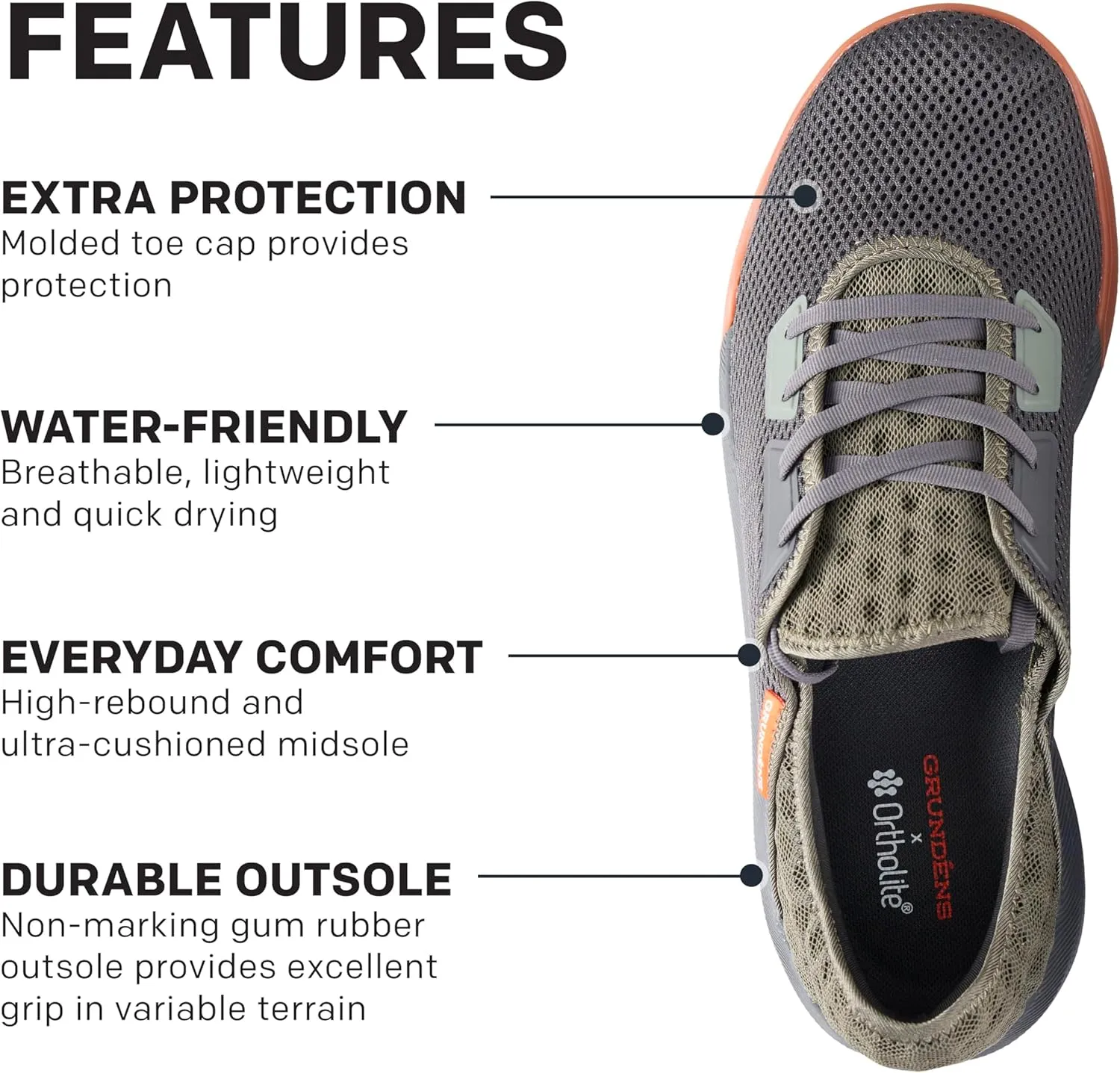 Grunden’s Keeper Sneaker - Lightweight Quick Dry Water Shoes, Breathable Mesh Upper with Rubber Toe, All Day Fishing Comfort and Support