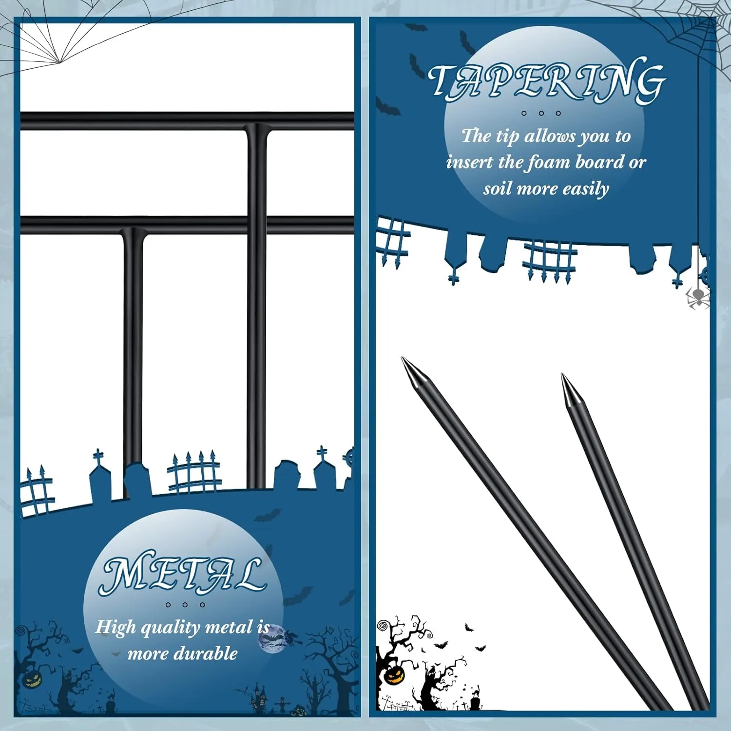 Halloween Metal Stakes T Shaped Tombstone Stakes 6.5 x 3 Inches Foam Gravestone Stakes Replacement Metal Tombstone Stakes for Halloween Tombstone Decorations(24 Pieces)