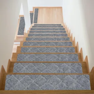 HARFINGTON Non Slip Stair Treads 15Packs 8"x30" Slip Resistant Indoor Runner Carpet Mat for Indoor Wooden Stairs, Gray
