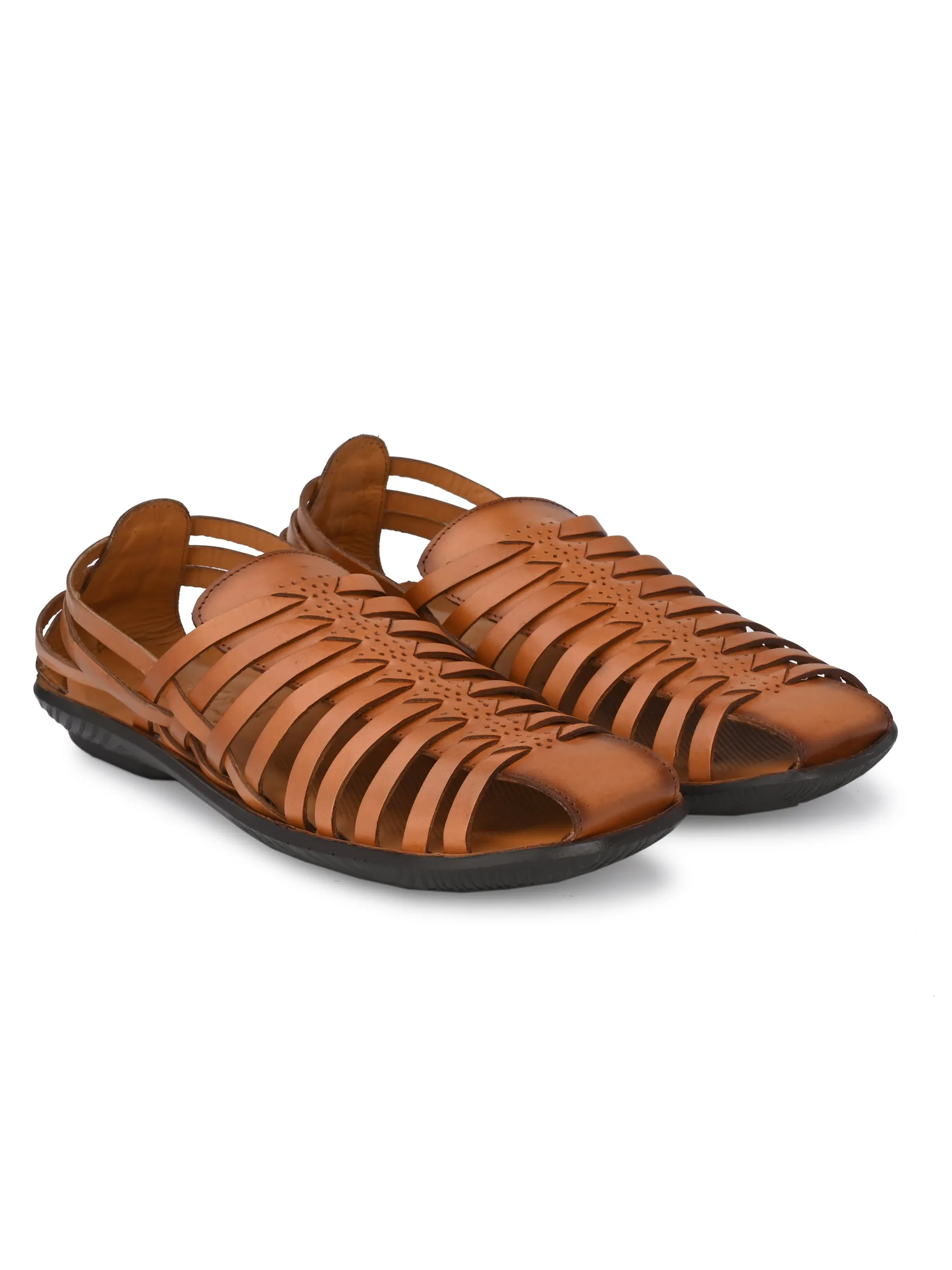 Hitz Men's Tan Leather Slip-On Comfort Sandals
