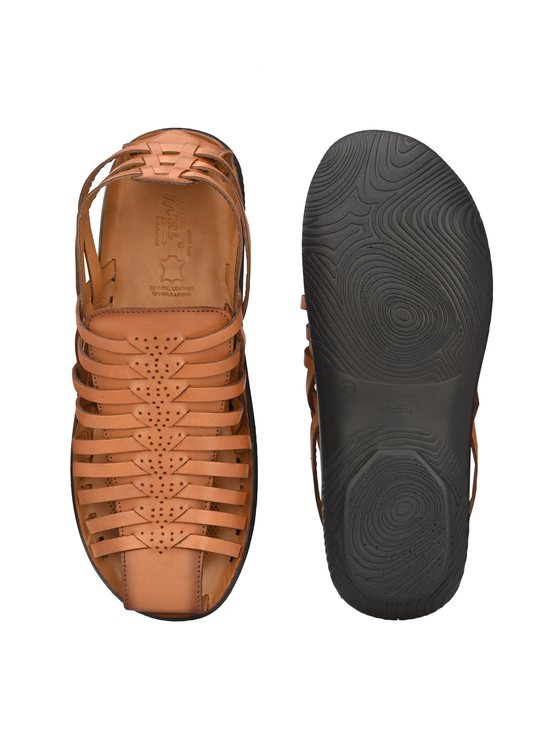 Hitz Men's Tan Leather Slip-On Comfort Sandals
