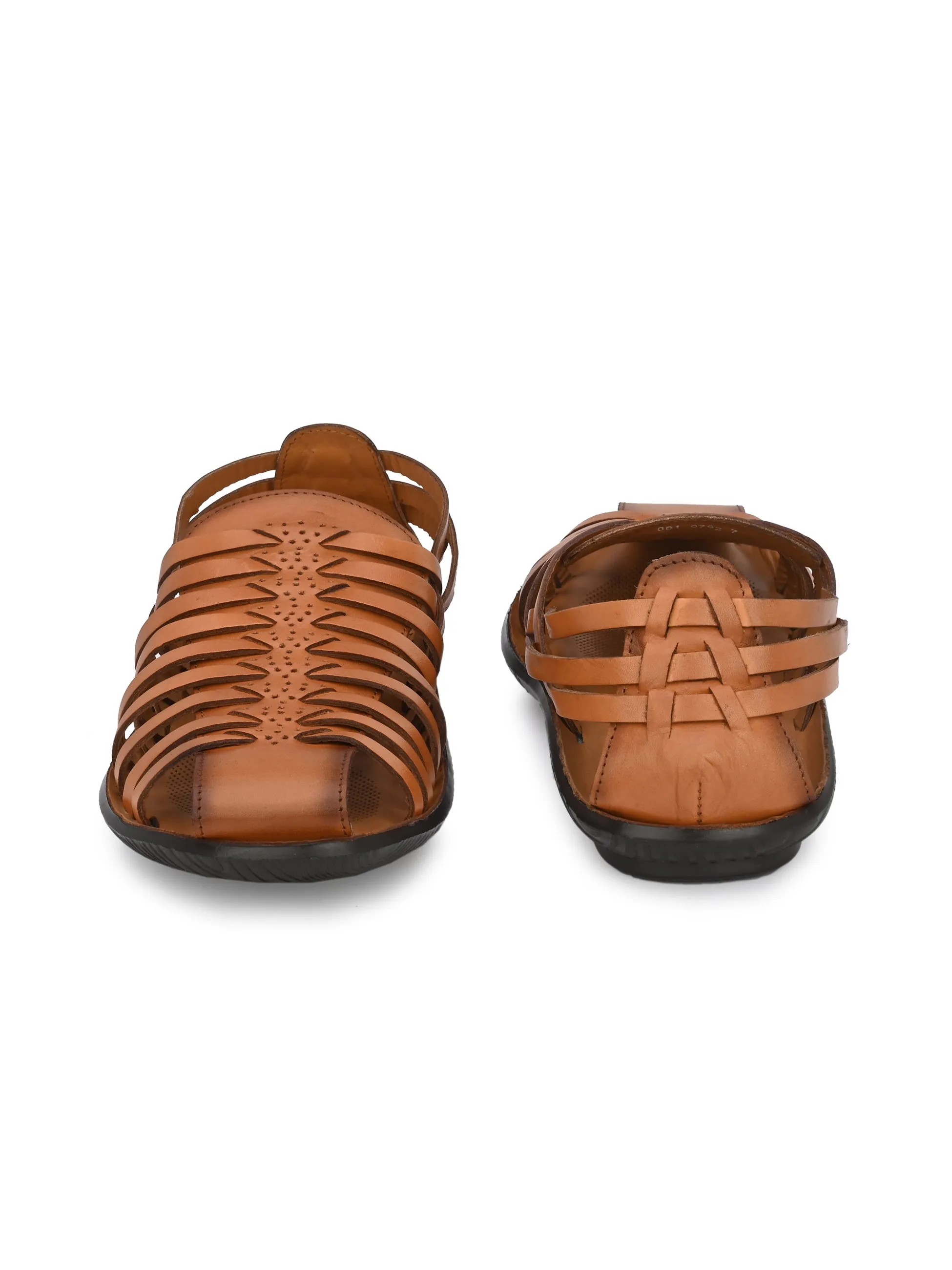 Hitz Men's Tan Leather Slip-On Comfort Sandals