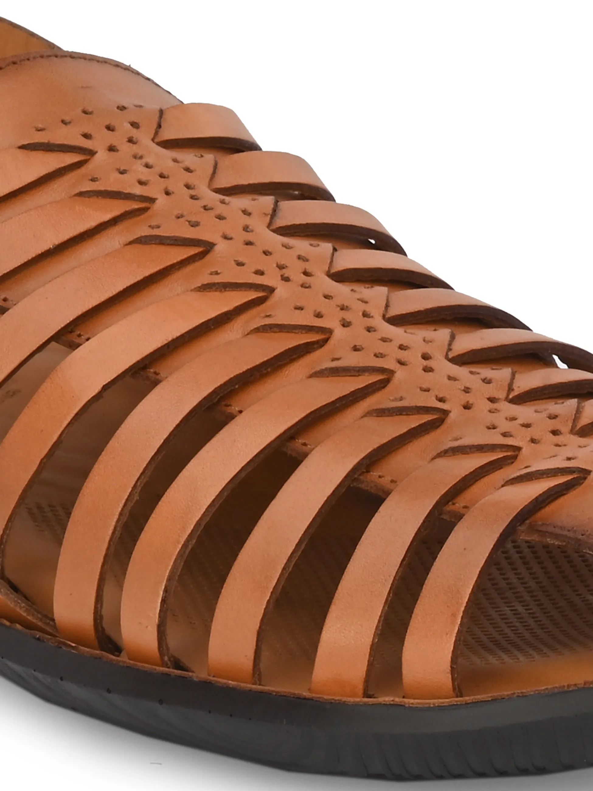 Hitz Men's Tan Leather Slip-On Comfort Sandals