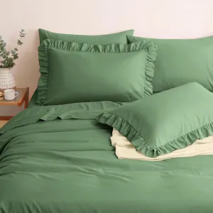 Horbaunal Sage Green Ruffle Sheets Full Size 6 Piece, Fits 16" Deep Mattress, Microfiber Green Full Sheets with 2 Ruffled Pillowcases, Shabby Chic Bed Sheet Set