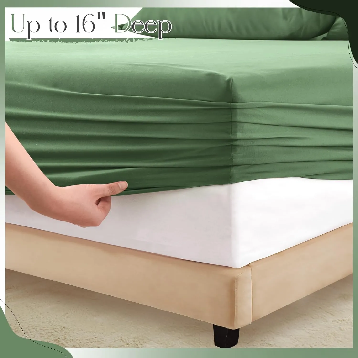 Horbaunal Sage Green Ruffle Sheets Full Size 6 Piece, Fits 16" Deep Mattress, Microfiber Green Full Sheets with 2 Ruffled Pillowcases, Shabby Chic Bed Sheet Set