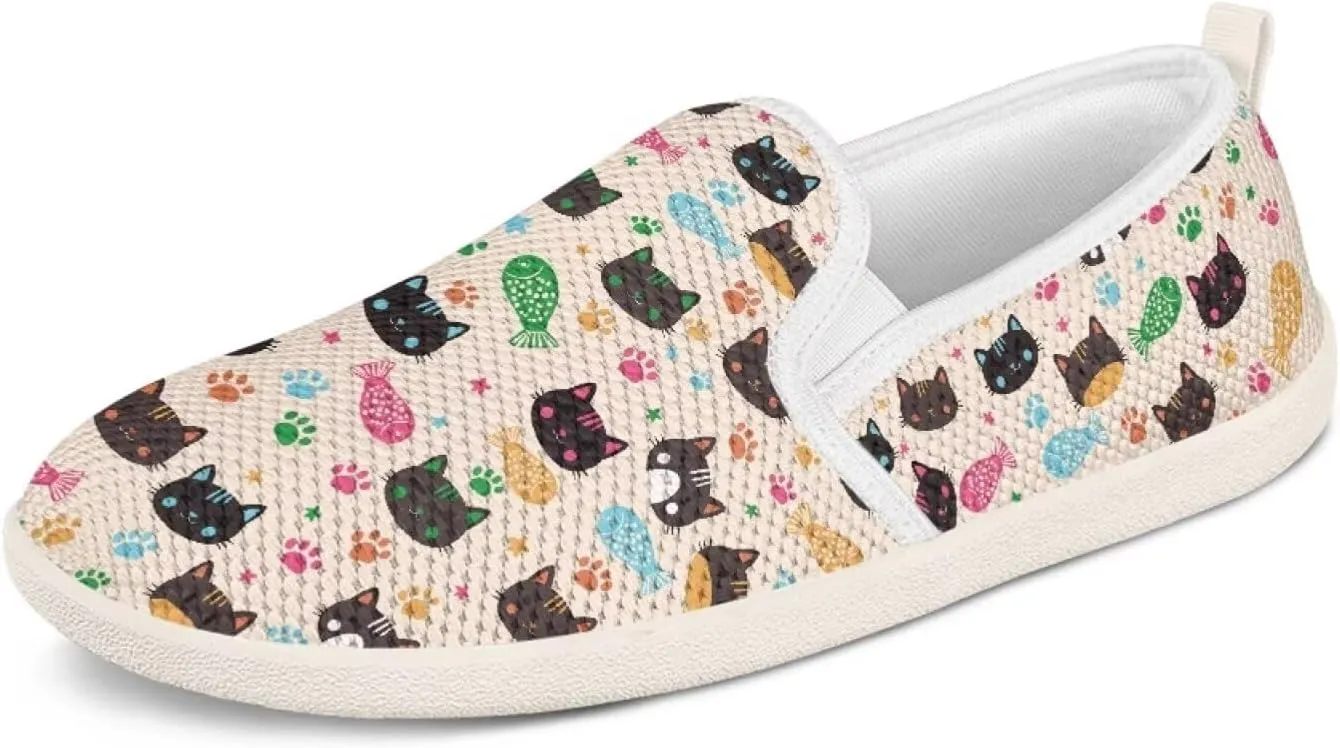 Howilath Cats Pattern Flat Shoes for Women Slip on Sneakers Lightweight Anti-Skid No Laces Running Sneakers