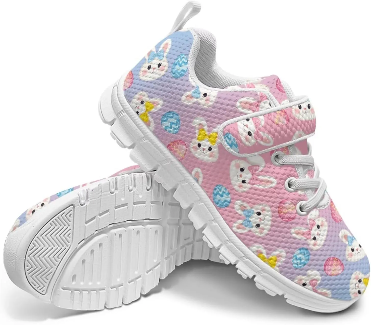 Howilath Easter Bunny Print Kids Sneakers for Boys Girls Mesh Sneakers Sports Tennis Shoes with Non-Slip Sole