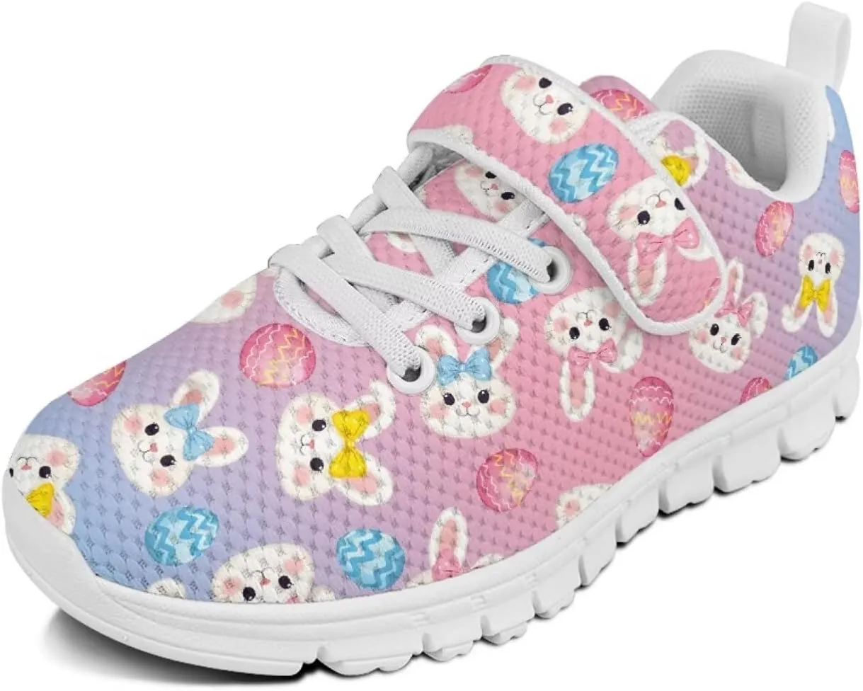 Howilath Easter Bunny Print Kids Sneakers for Boys Girls Mesh Sneakers Sports Tennis Shoes with Non-Slip Sole