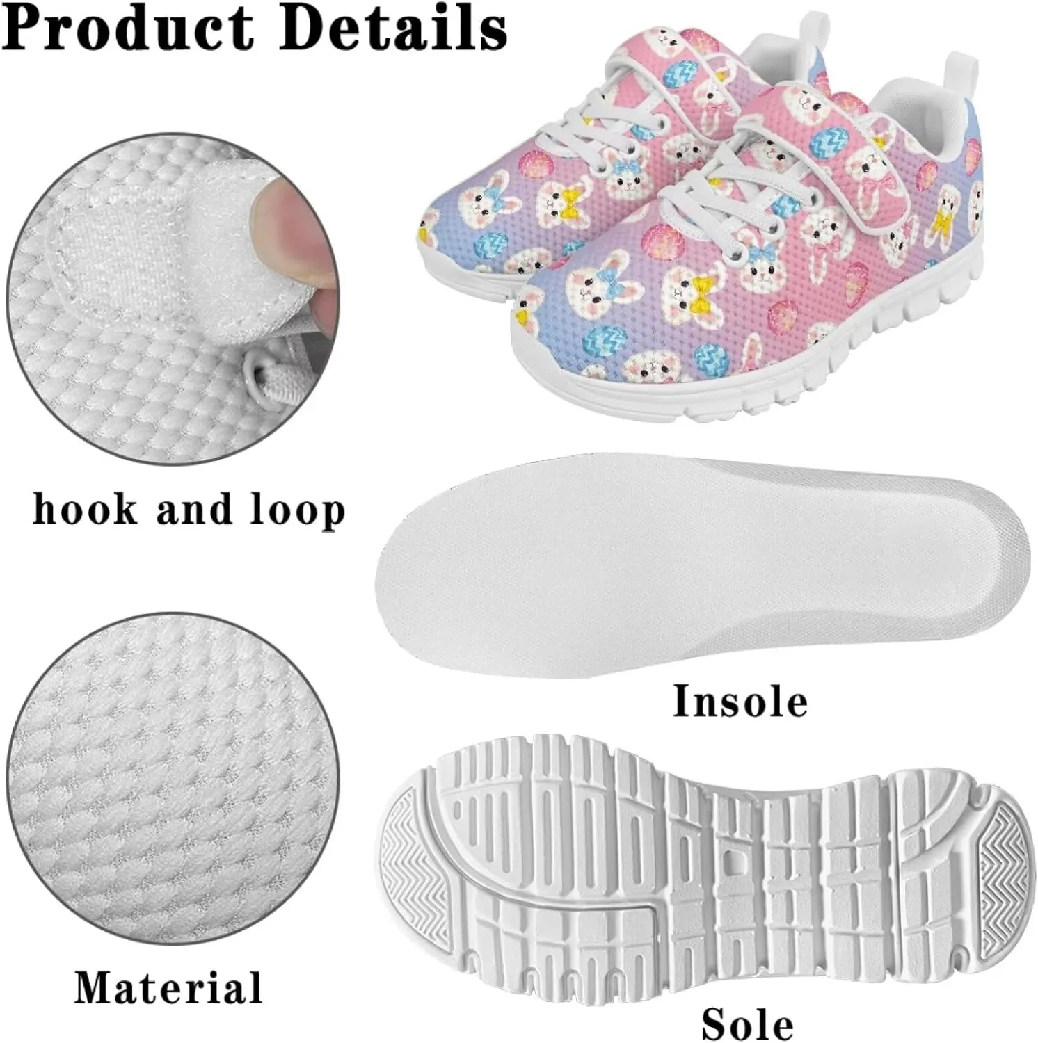 Howilath Easter Bunny Print Kids Sneakers for Boys Girls Mesh Sneakers Sports Tennis Shoes with Non-Slip Sole