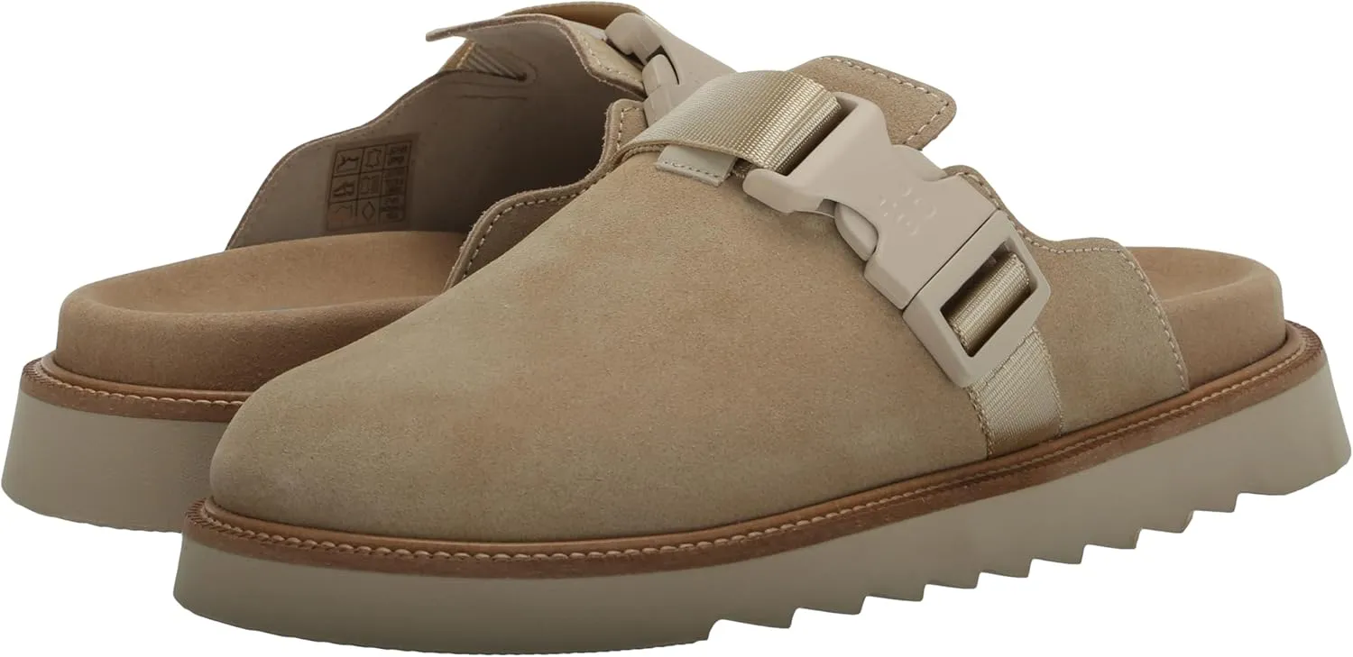 HUGO Women's Slip on Top Buckle Suede Clogs
