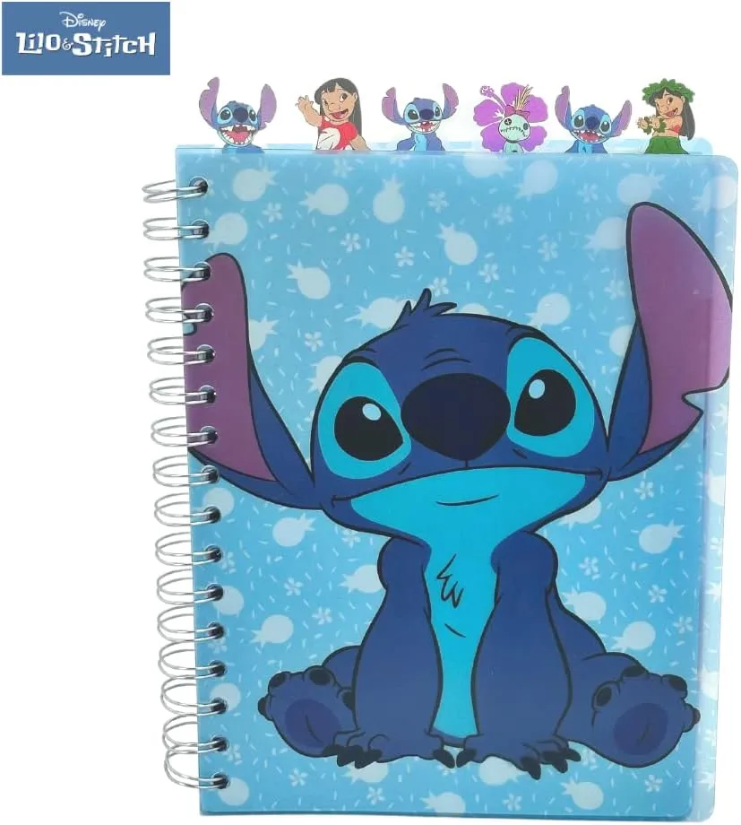 Innovative Designs Disney Lilo and Stitch Tab Journal Notebook, Spiral Bound, 144 Lined Pages, 8 x 7 inches, Blue
