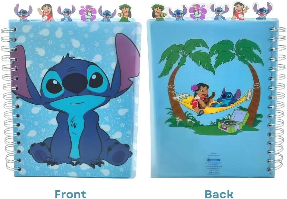 Innovative Designs Disney Lilo and Stitch Tab Journal Notebook, Spiral Bound, 144 Lined Pages, 8 x 7 inches, Blue