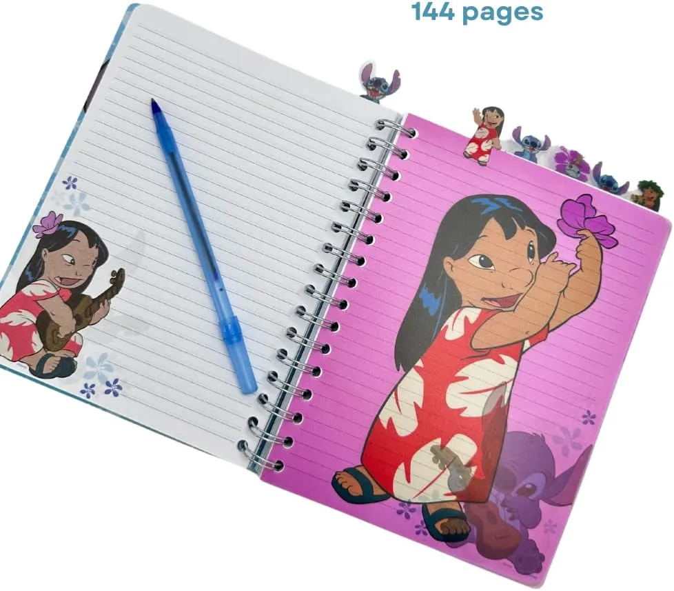 Innovative Designs Disney Lilo and Stitch Tab Journal Notebook, Spiral Bound, 144 Lined Pages, 8 x 7 inches, Blue