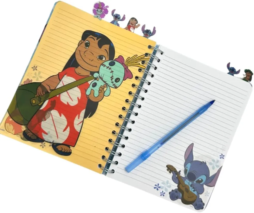 Innovative Designs Disney Lilo and Stitch Tab Journal Notebook, Spiral Bound, 144 Lined Pages, 8 x 7 inches, Blue