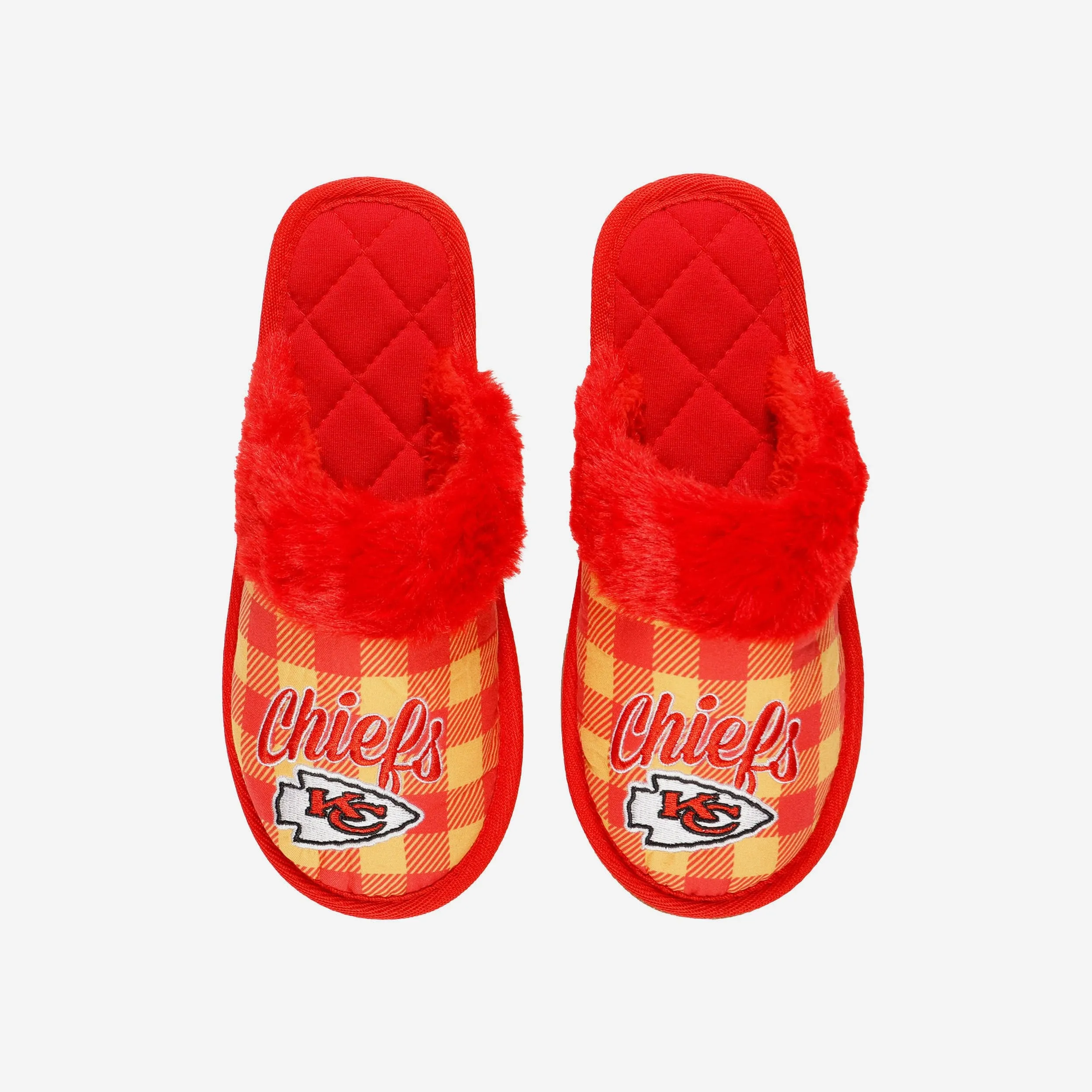 Kansas City Chiefs Womens Plaid Sherpa Mule Slipper